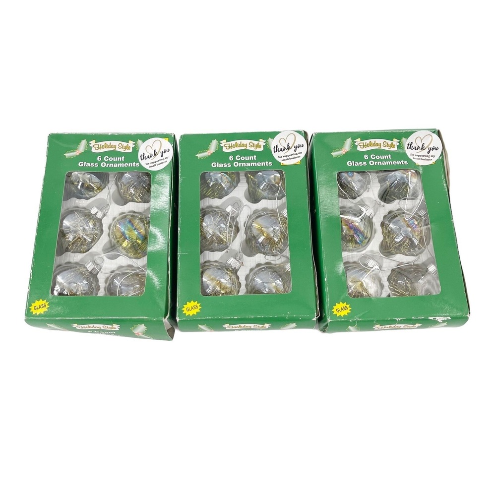 Holiday Style 18 Count‎ Glass Ball Silver Glitter Snowflake Christmas Ornaments